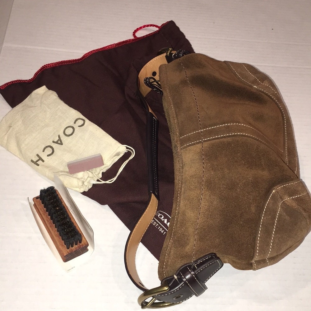 Coach Brown suede  purse small shoulder bag with dust bag and care kit